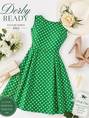 Established 1962 Green Polka Dot Fit & Flare Dress | Retro Classic A-Line